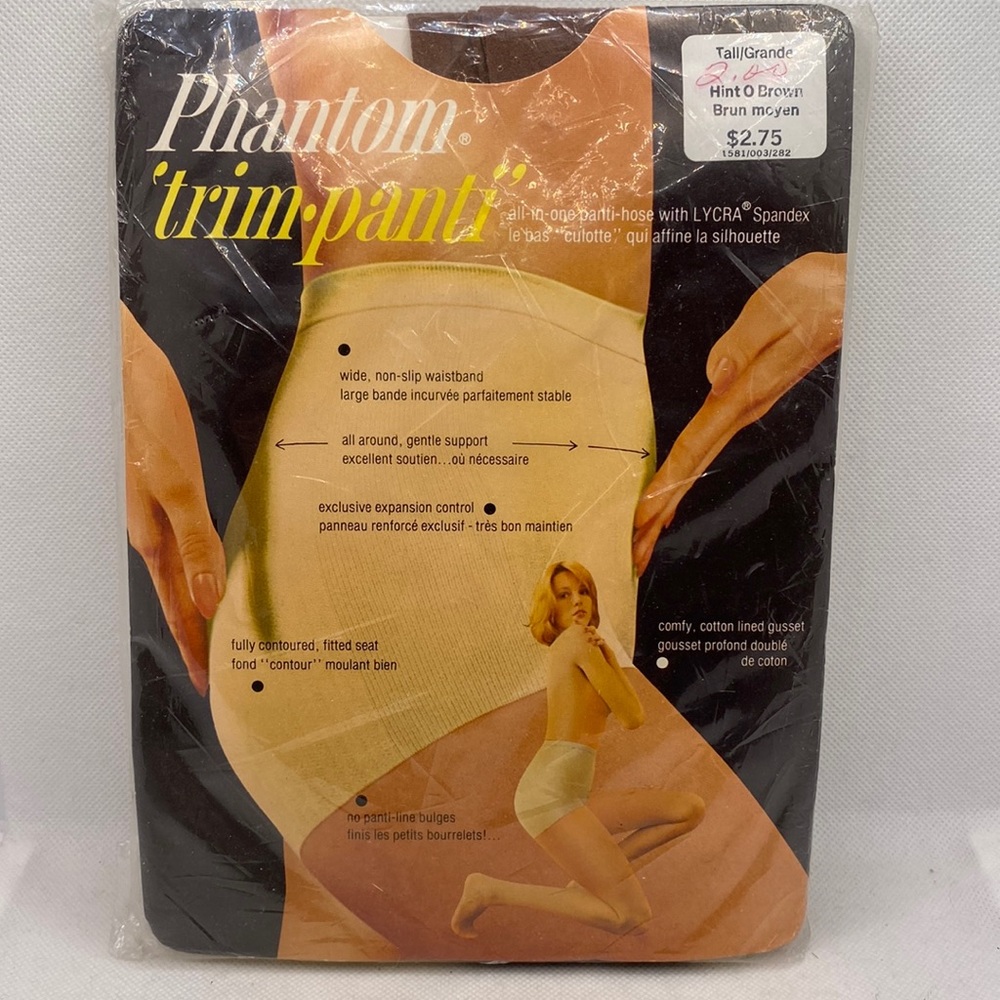 Phantom Trim-Panti Pantyhose Hint O Brown Size Tall Vintage